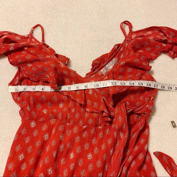 Band of Gypsies Wrap Red Maxi Dress Polka Dot Cold Shoulder - Picture 11 of 13